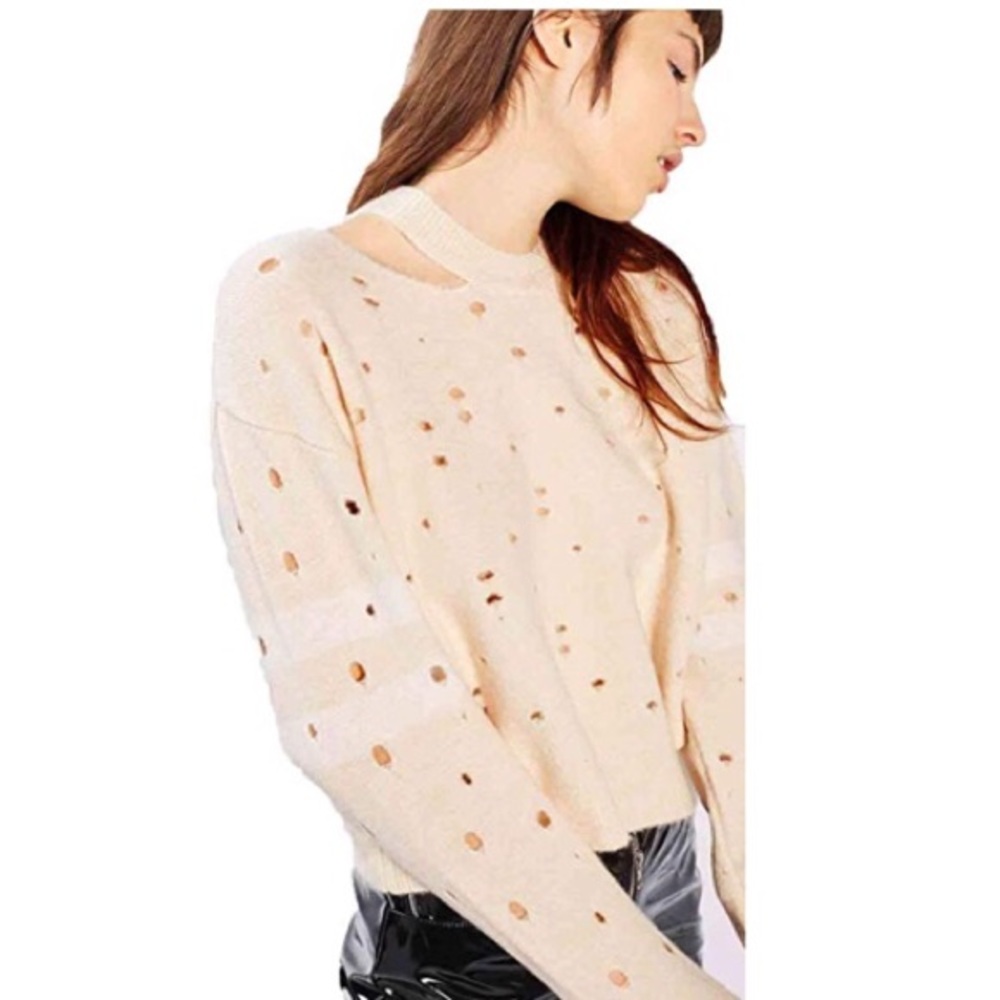 Topshop distressed striped sleeve sweater